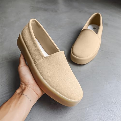 Men's Loafers Slip-On Moccasins Suede Dress Shoes, Lightweight and Breathable with Rubber Sole Stylish Mens Loafers,Khaki,9.52