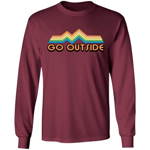 Wheel Spin Addict Men's Go Outside Camping Nature Bright Long Sleeve T-Shirt Maroon / 4X-Large