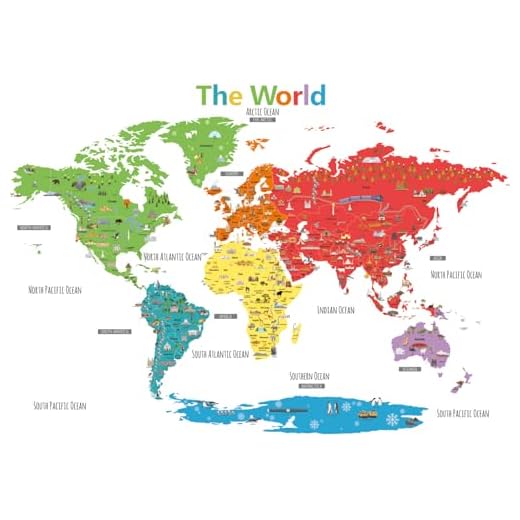 DECOWALL DLT-1902N Large Landmark World Map Wall Stickers Wall Decals Peel and Stick Removable Wall Stickers for Kids Nursery Bedroom Living Room décor
