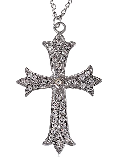 Alilang Vintage Inspired Reproduct Large Crystal Cross Necklace Pendant