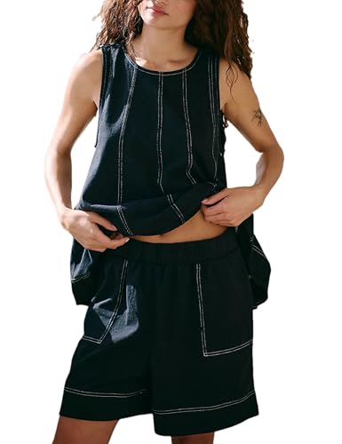 Zontroldy Women's Summer Sleeveless Tank Top Matching Shorts Tracksuits 2 Piece Beach Vacation Outfits
