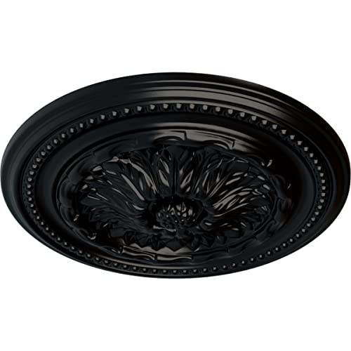 Image of Ekena Millwork CM15CHBLF 15-3 /4 inch x 1-7 /8 inch Chester Ceiling Medallion, Jet Black