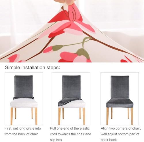 Image of Styleys Chair Covers for Dining Room, Stretch Dining Chair Cover, Washable Spandex Kitchen Chair Slipcovers (Set of 6, Pink Flowers, SD3217)