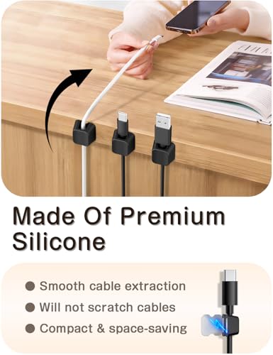 Viaky 8 Pack Magnetic Cable Clips, Large Size Under Desk Cable Management, Workspace Charger Organizer,Cord Holder with Adhesive Metal Disc, Office Desk Accessories for Nightstand Car Wall (Black) — view 3