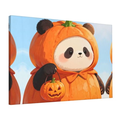 Toile murale d'Halloween citrouille panda 40x61 cm moderne encadrée pour salon