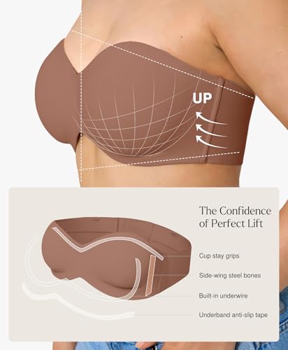 Popilush Strapless Push Up Minimizer Bras for Women Bandeau Support Unlined Bra Underwire Everyday Bras Tube Top4