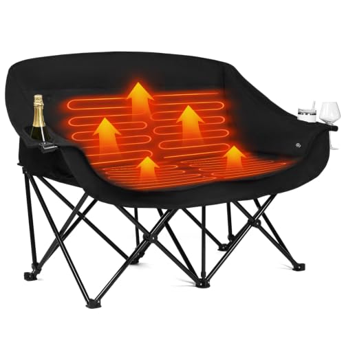 Image of Heated Double Camping Chair - Heated Loveseat Padded Chairs for 2 Person
