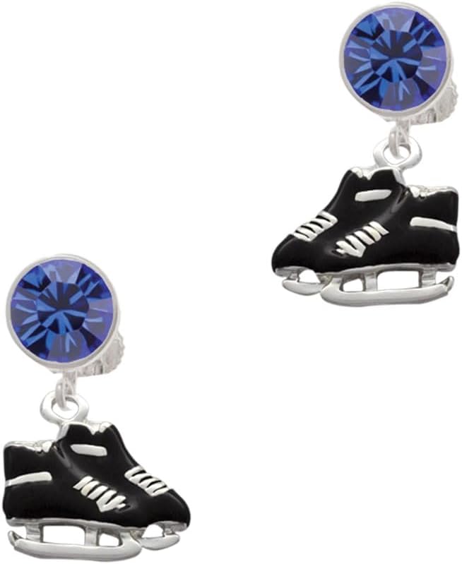Delight Jewelry Silvertone Black Ice Skates - Large Crystal Clip on Earrings