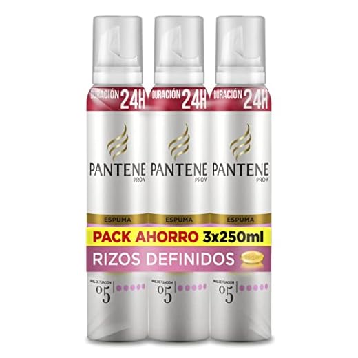 Pantene Espuma Rizos Definidos, 24H de duración, Nivel de fijación 5, 3 Espumas de 250 ml