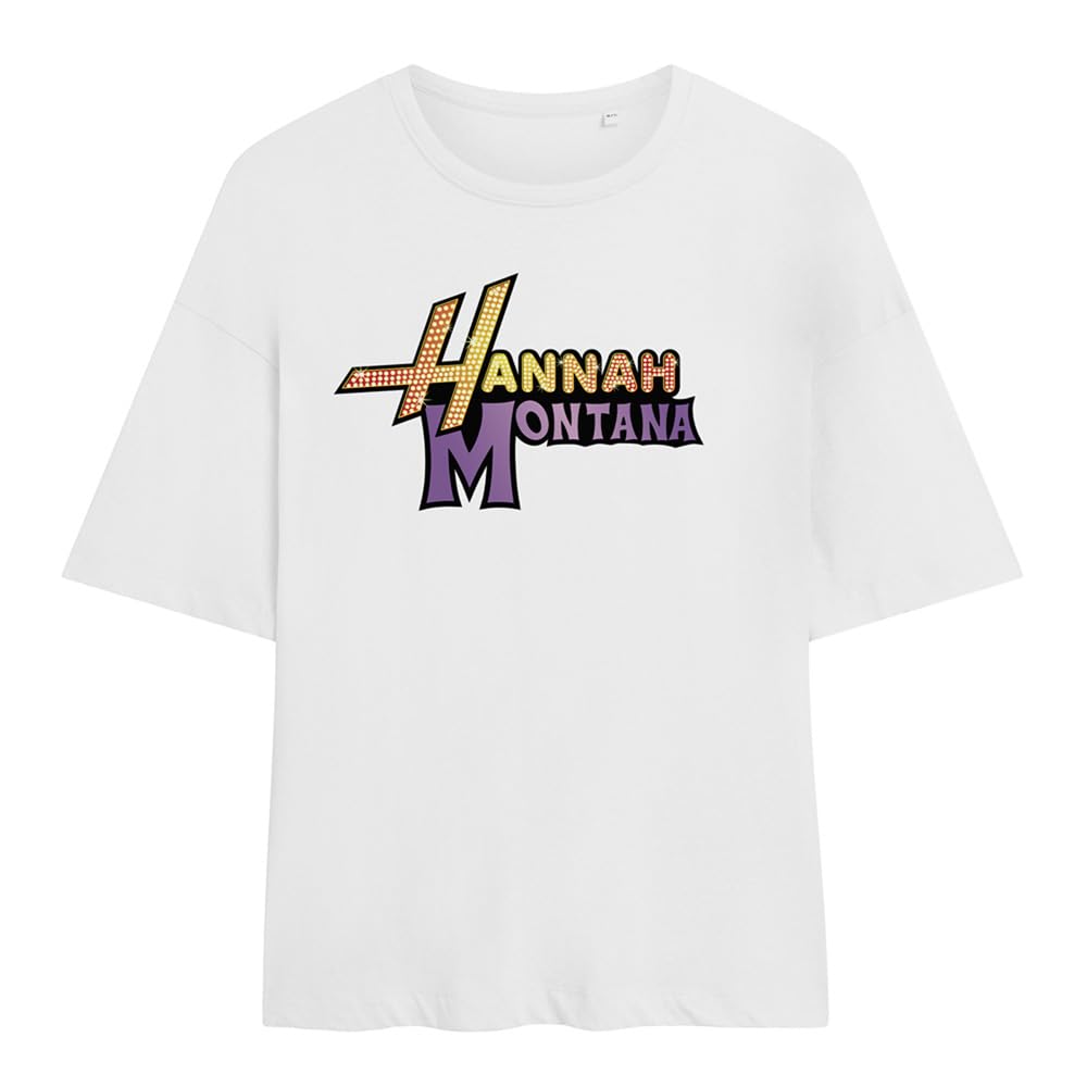 Disney Women's White Camp Rock Hannah Montana Logo Oversized T Shirt W in Size L, Sports Direct