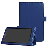 ZZOUGYY Tablet Cover for Amazon Kindle Fire 7 5th Generation(Model:SV98LN,2015 Release),Ultra Slim Folio Stand Lightweight Leather Case for Kindle Fire HD7 5th Gen 7' (Li-Dark Blue)