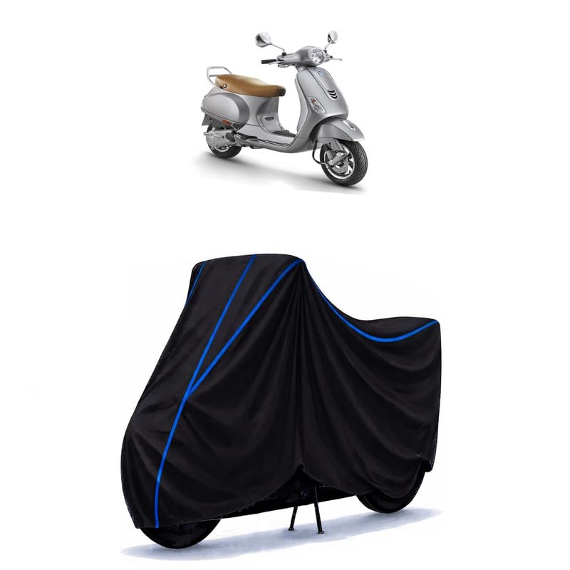 Image of Scooty Cover Water Resistant for VXL 150 | Universal Scooter & Bike Cover | Heavy Duty UV Protection | Dust, Rain & Scratch Protection | Elastic Fit All Weather Indoor Outdoor | Black with Blue Piping