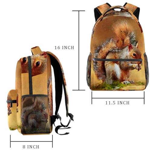 Sac à dos d'école peinture écureuil multicolore grand compartiment - 2