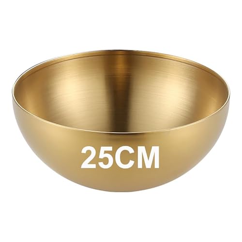 Bhina 1 Pièces Grande Doré Bol Coréen en Acier Inoxydable Bol à Riz Coréen d'Art Grande Capacité Récipient de Nourriture de Cuisine Coréenne Bowl Ramen pour Salades, Soupes, Riz (25cm)