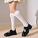 Lusofie Lace Knee High Socks Cute White Knee High Socks For Women Girl with Lace Ruffle Trim and Bow-knot Soft Princess Loli Sock for Loli Clothing Accessories