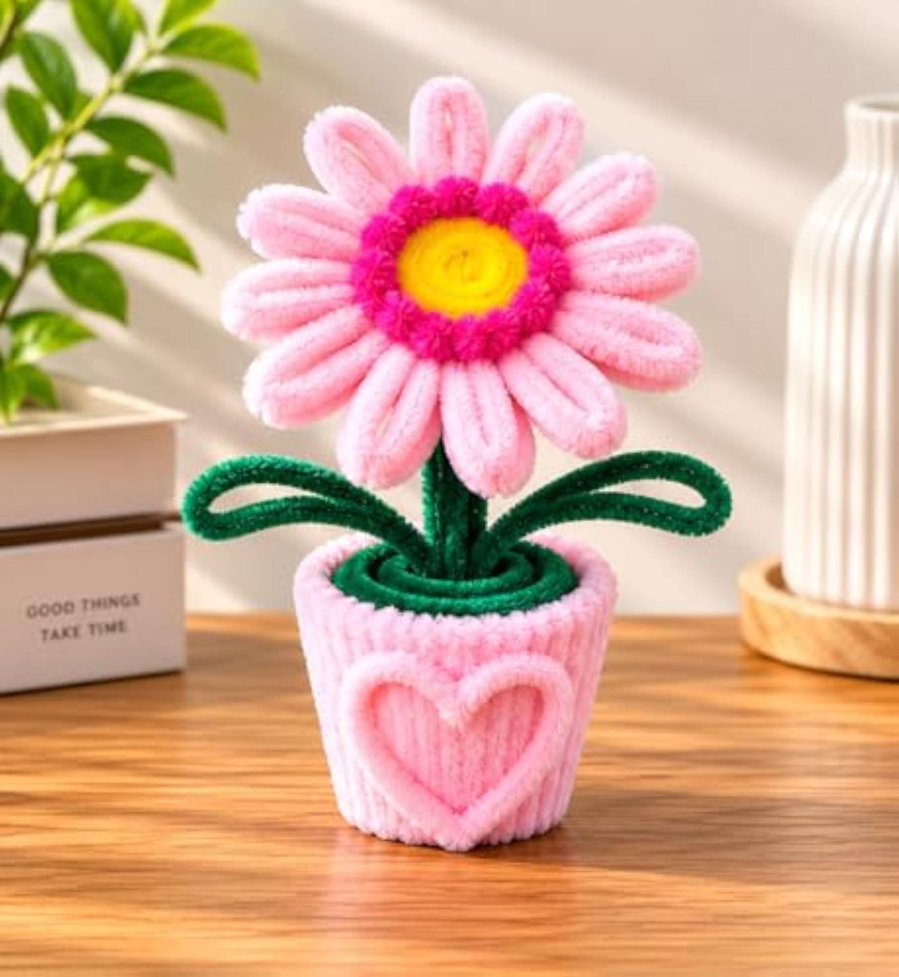 Handmade Artificial Daisy Flower Pot, Cute Mini Tabletop Decor