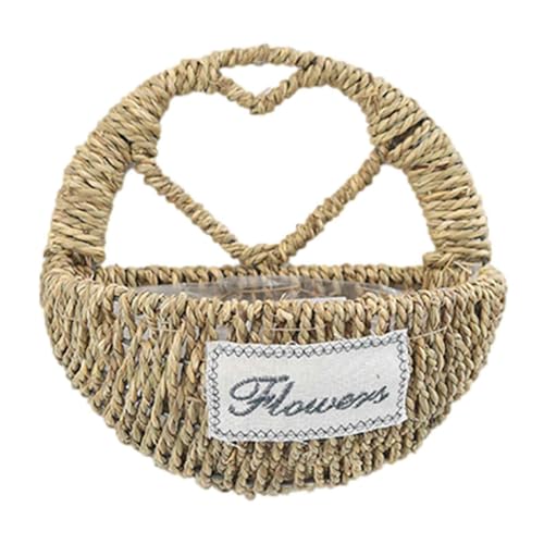 Ahuuen Cesta de pared de flores de ratán,Cesta de flores de mimbre de ratán - Cestas para maceteros Cestas de interior con asas,Cesta de flores transpirable con diseño de corazón, cesta de pared para
