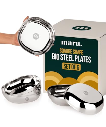 Image of MARU Steel Small Square Snacks /Serving Plates Set of 6 (16 cm Each), Multi-Utility Quarter /Diet Plates for Small Meals with Mirror Finish Design, Perfect for Breakfast, Nashta, Dessert & Daily Use