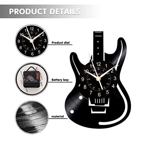 Kinglive Music Guitar Wall Clock, Music Instrument Vinyl Records Decorative Wall Clocks, 12 Inch Guitar Wall Bedroom Wall Music Studio Decor, Music Guitar For Him Dad Music Lovers #TOP2