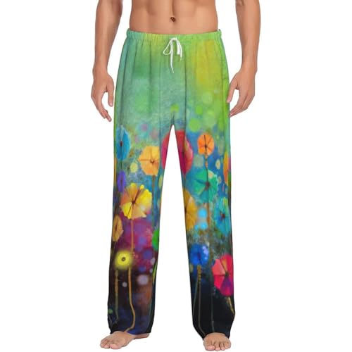 Pantalon de pyjama en polaire doux pour homme avec finitions soignées et imprimé floral abstrait