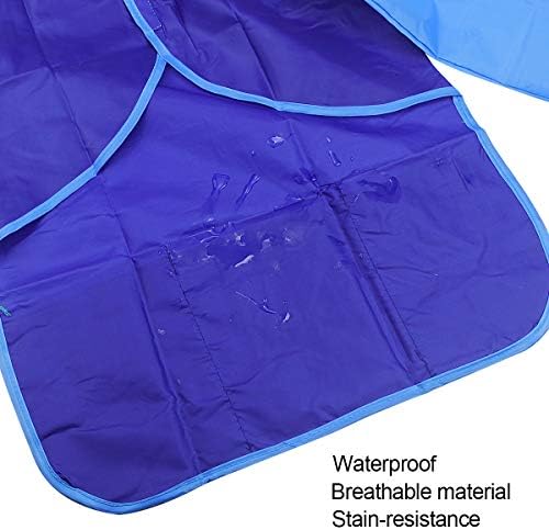 Natuce 2 Pack Kids Art Smock Toddler Children Painting Apron, Waterproof Play Apron Long Sleeves With 3 Roomy Pockets Age 3-7 Years Girls And Boys for Painting, Craft, Water Play, Eating(Pink+Red)