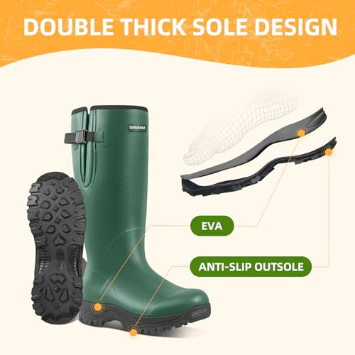 Image of Men's Waterproof Rubber Boots - 6mm Neoprene, 15 inch Shaft, Dual-Sole Anti-Fatigue Rain & Mud Boots for Farm & Wet Work, Fishing, Irrigation - Lightweight Soft Toe