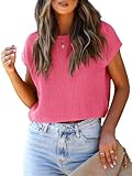 LCXWFE Womens Summer Cropped Sweater Vest Trendy Cap Sleeve Crop Tops Crew Neck Loose Knit Tank Top
