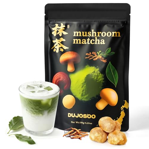 DUJOSOO Mushroom Matcha, with 6 Adaptogenic Mushrooms and Ceremonial-Grade Matcha