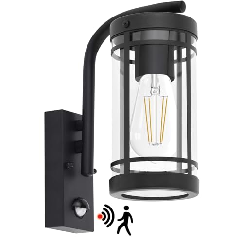 qfzwj Applique Murale Exterieur avec Détecteur de Mouvement,Noir Acier inoxydable luminaire exterieur,IP44 Etanche Lampe murale Pour Garage, Cour, Jardin