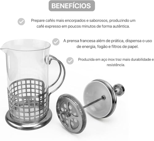 Cafeteira Prensa Francesa de Vidro e Aço Inoxidável 800ml - Preparação Ideal de Café e Chá, Design E