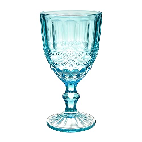 Mimo Style Jogo de 6 Taças de Vidro Azul Tiffany com Capacidade de 320ml com Alto Relevo em Laço Ver