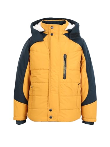 Image of Boys Winter Wear Hooded Puffer Jacket For Kids Mustard (4-6 Years)