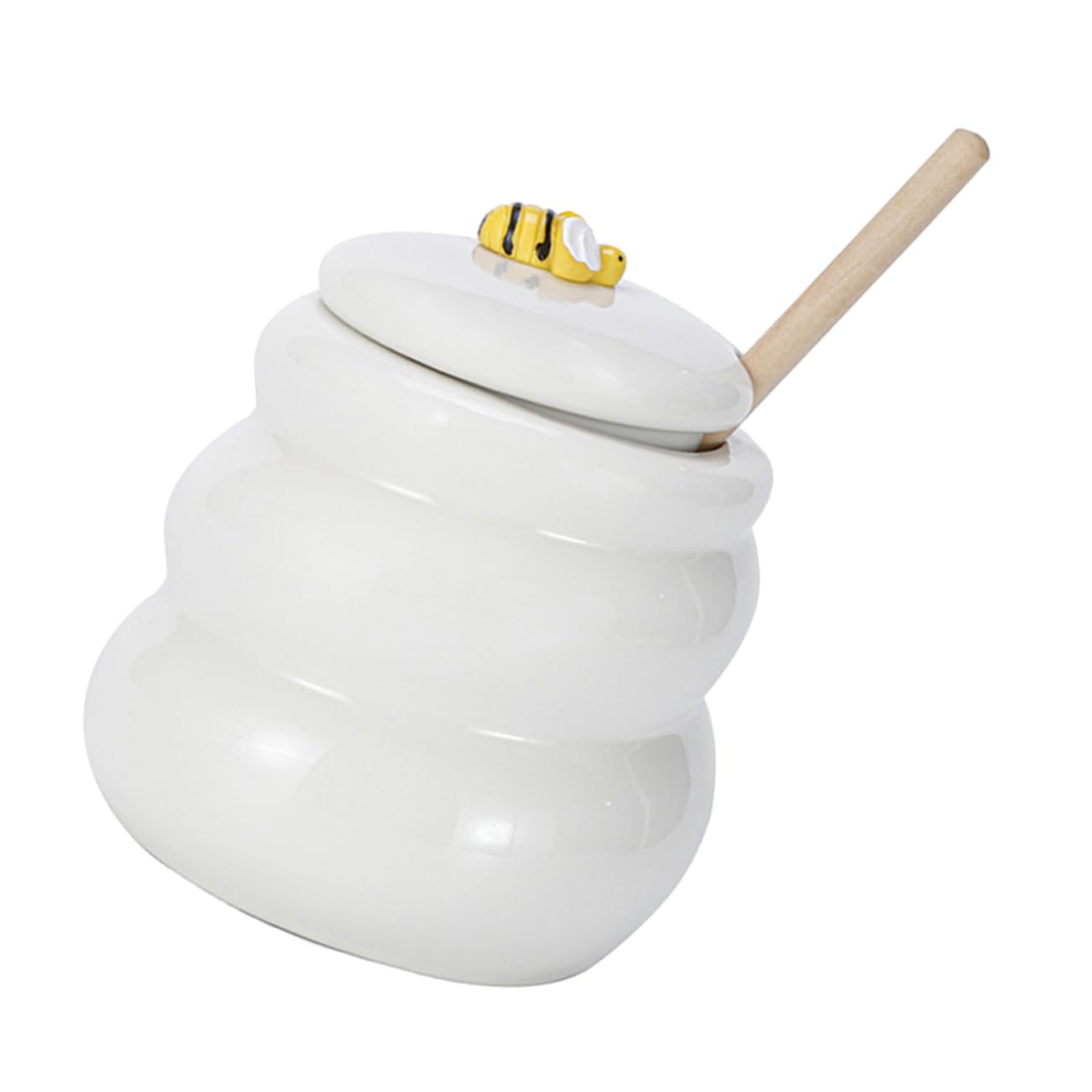 FUNOMOCYA Honey Storage Jar Ceramic Honey Pot with Bee Design Honey Dispenser White