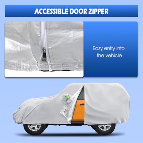 Image of Migaven Car Cover Custom Fit for Jeep Wrangler 2 Door 1987-2026 JK JL CJ YJ TJ, Waterproof Full Exterior Cover Rain Sun Protection with Door Zipper & Inner Cotton, Silver