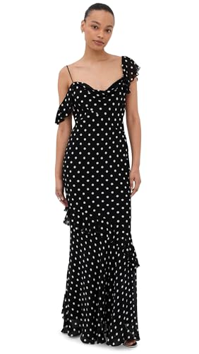 Self Portrait Women's Polka Dot Georgette Ruffle Dress, Black, 10