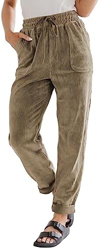 EVALESS Corduroy Pants for Women Casual Drawstring Elastic High W...