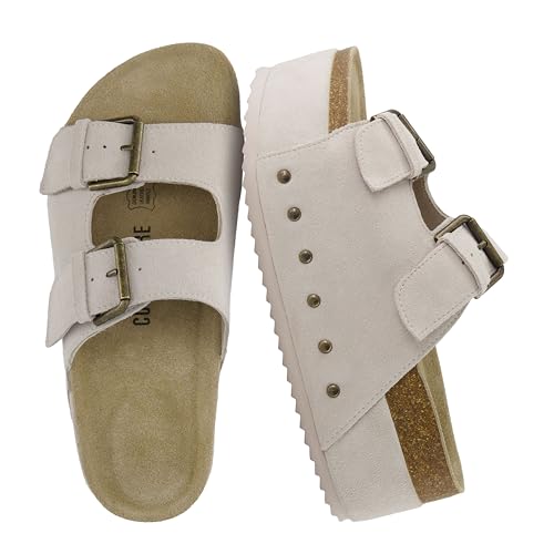 Image of CUSHIONAIRE Guru Platform Sandals Women Footwear - Comfortable Genuine Leather Footbed Studded Chunky Slide Summer Sandals for Women