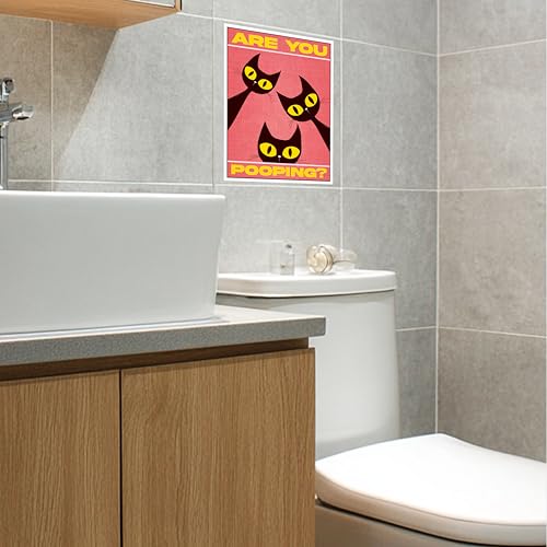 Image of Rekoframes are You Pooping Funny Bathroom Sign, Pink Cat Design Wall Art Poster, 8.2x11.5 Inches