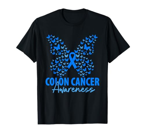 Mariposa de cinta azul para concienciación sobre el cáncer de colon colorrectal Camiseta
