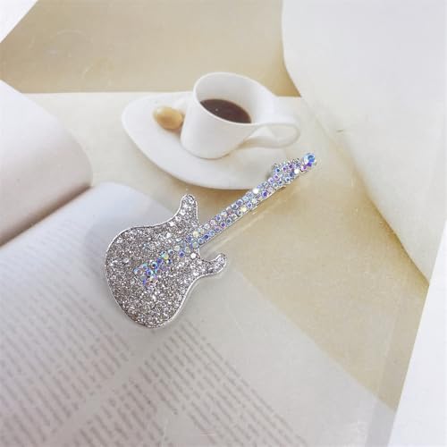 Image of Cute Guitar Rhinestones Brooches Pin Unique Colorful Crystal Enamel Brooch for Party Dance Banquet Women Men Fashion Dainty Lapel Pins Suit Shirt Ceremony Clothes Accessories Decor