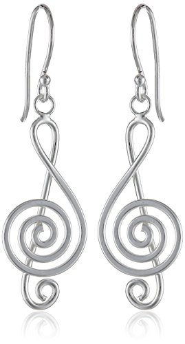 Amazon Collection Sterling Silver Polished Music Note Clef Drop Earrings
