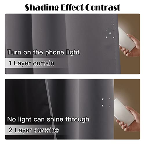 Ryb Home 100% Blackout Lined Curtains 84 Inch Length, 2 Layer Soundproof Drapes Energy Smart Living Room Window Treatment, W 70 X L 84 Inches, Grey, 1 Pair #TOP4