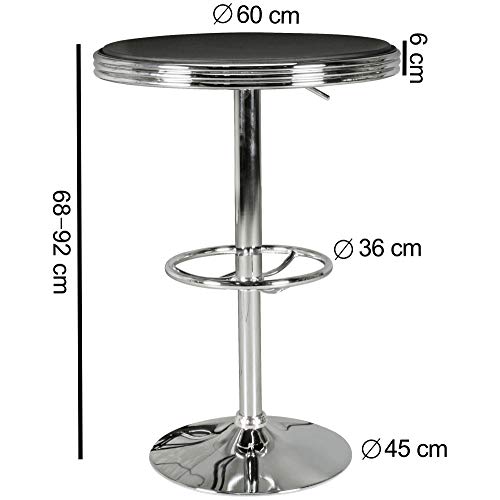 FineBuy American Diner Bartisch rund Ø 60 cm Aluminium Kunstlederbezug | Retro Stehtisch USA Schwarz/Silber | Robuster Bistrotisch 50er Jahre | Partytisch mit Untergestell aus verchromtem Alu - 2