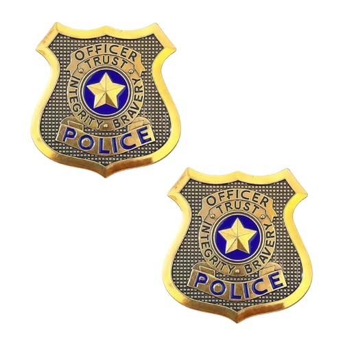 2 Stück Polizeimarke, Metall Polizei Zubehör Set Polizeimarke Kinder Polizei Kostüm Zubehör Dienstgrads Abzeichen, Rollenspiel Zubehör Polizei Marke zum Anstecken für Karneval Cosplay