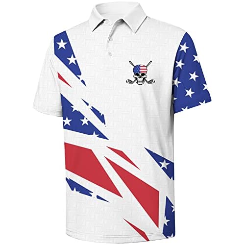 V VALANCH Mens American Falg Polo Shirts Short Sleeve Performance Patriotic Shirt Funny Golf Shirt Medium P1675-white