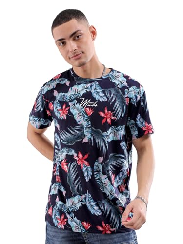 Image of The Indian Garage Co Men Slim Fit Tropical Print Round Neck Tshirt