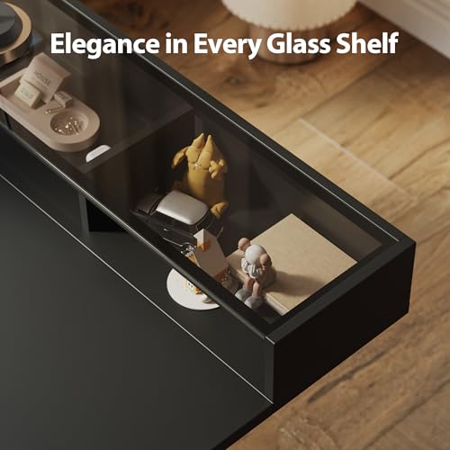 Image of Agilestic 48 x 24 Inches Electric Standing Desk with Storage, Adjustable Height Sit and Stand Computer Table with Glass Shelf, Splice Board, Black