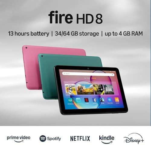 Amazon Fire HD 8 tablet (newest model), 8” HD Display, 3GB memory, 32GB, designed for portable entertainment, Hibiscus - 1