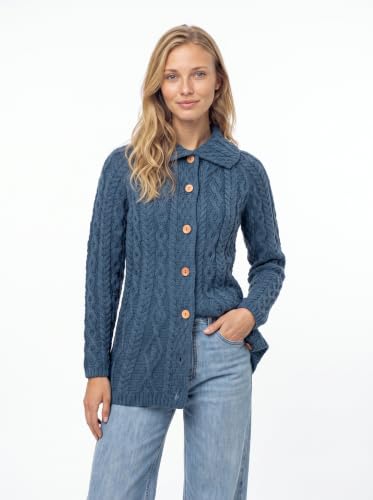 Image of Aran Woollen Mills Ladies Flared Cardigan with Diamond Stitch Pattern - 100% Supersoft Merino Wool - Made in Ireland