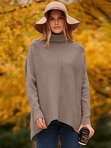 Image of ANRABESS Womens Casual Fall Sweater Turtleneck High Neck Batwing Sleeve Oversized Sweater Dress